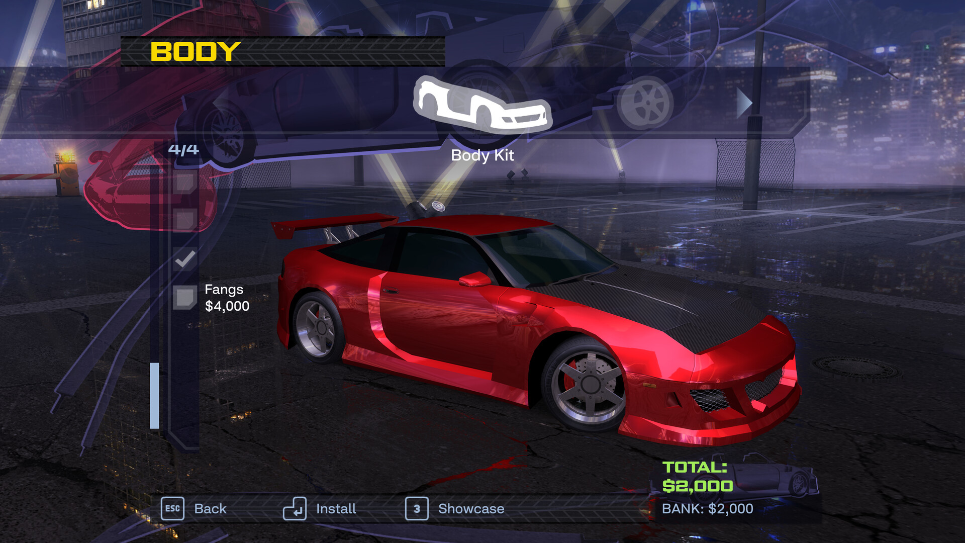 Heatwarped Muira in the demo Body Kit garage — red customized street car